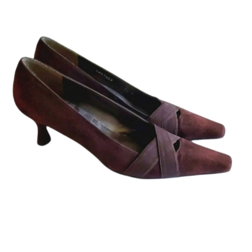 VTG Stuart Weitzman‎ square toe chocolate brown suede kitten pumps 7.5 Y2K Fall